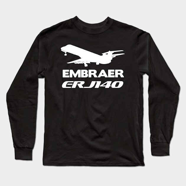 Embraer ERJ140 Silhouette Print (White) Long Sleeve T-Shirt by TheArtofFlying